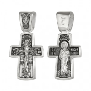 Крест (Свт.Николай) из серебра литье частичное чернение