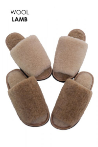 ШЛЁПАНЦЫ МЕХОВЫЕ ЭКОНОМ БЕЗ НОСИКА (ШОКОЛАД, ВОЙЛОК)