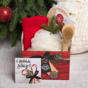Набор новогодний подарочный «Этель» «Счастья в Новом году» полотенце 30?60 см и аксессуары (4 предмета)