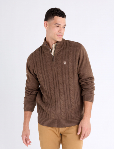 1/4 ZIP COTTON CABLE SWEATER