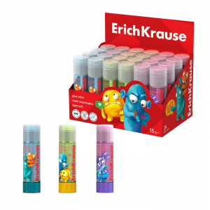 Клей-карандаш 15 г ErichKrause EasyStick Jolly Friends PVP, экономичный расход, микс