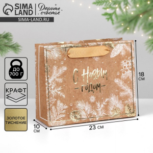 Пакет подарочный новогодний крафтовый «С Новым годом», MS 23?18?10 см