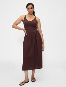 Twist-Strap Scoopneck Midi Dress