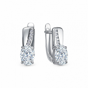 Серьги с фианитом родированные серебро 925*