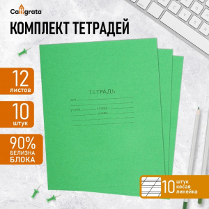 Комплект тетрадей из 10 штук, 12 листов в косую линию КПК 