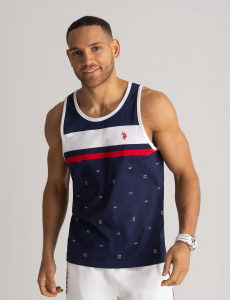 ALL OVER PRINT COLOR BLOCK JERSEY MUSCLE TANK