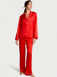 Signature Satin Heart Long Pajama Set