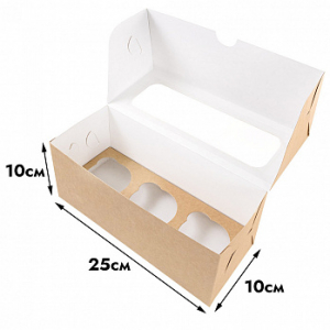 Коробка для 3 капкейков, Крафт с окном