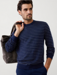 Merino Wool Textured Striped Sweater