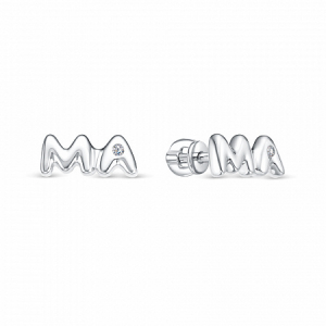 Серьги с фианитом родированные серебро 925*