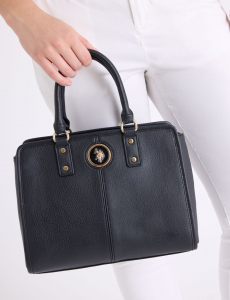 SOLID ENAMEL SATCHEL BAG WITH CROSSBODY STRAP