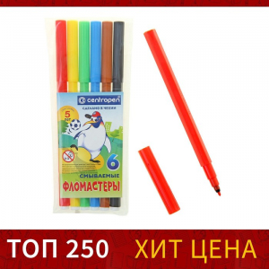 Фломастеры 6 цветов Centropen «Пингвины» 7790/06, линия 1.0 мм, пластиковый конверт