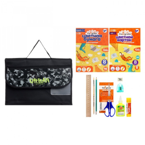 Папка для труда А4, 330 х 230, с ручками текстиль, раскладная на липучке, с наполнением 10 предметов, Calligrata, ПТР-10, 