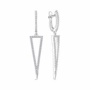 Серьги с фианитом родированные серебро 925*