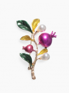 Брошь «Ветвь гранатовая», цветная в золоте