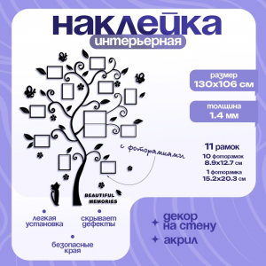 Наклейка интерьерная с фоторамками TAKE IT EASY «Воспоминания», декор на стену, панно 130?106 см