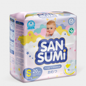 Подгузники, размер S (3-6 kg) «Sansumi», 470 г