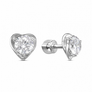 Серьги с фианитом родированные серебро 925*