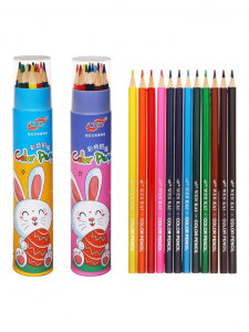 Карандаши цветные, в пластиковом тубусе, 12 цветов, корпус шестигранный, заточенные