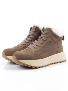 04-PAML08-2Z BROWN Ботинки зимние женские (натуральная замша, 100% шерсть, натуральный мех)
