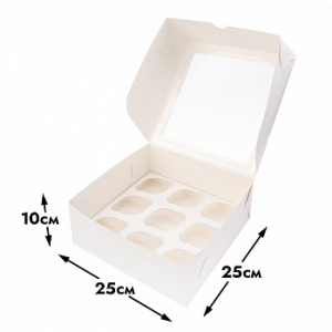 Коробка для 9 капкейков, NEW белая с окном