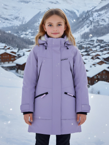 Парка зимняя подростковая для девочки с капюшоном сиреневого цвета 9538Sn