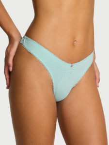 Stretch Cotton Heart Lace High-Leg Scoop Thong Panty