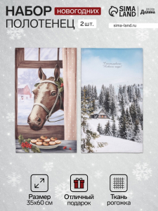 Набор кухонных полотенец «Доляна. Зимняя сказка»: 35?60 см-2 шт., 100% хлопок, рогожка, 160 г/м?