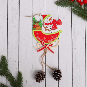 Ёлочная игрушка «Сани с шишками» снеговик 10?23 см