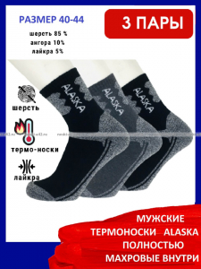 3 ПАРЫ  - АЛЯСКА Термоноски мужские ШЕРСТЯНЫЕ спортивные ВНУТРИ МАХРА арт. 1229