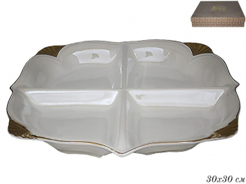 105-733 Менажница 30х30 см  ПЕРЛАМУТР БЕЛЫЙ  в под.уп.(х8)