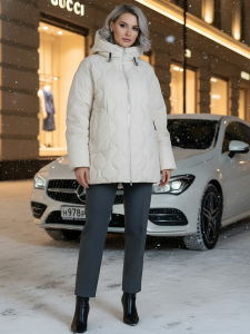 Куртка женская демисезонная с капюшоном бежевого цвета 1140B