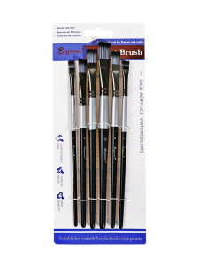 Набор кистей синтетика (№2.4,6.8,10.12) плоские, с цветными ручками, скошенные, 6 штук