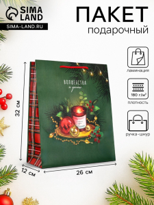 Пакет подарочный новогодний ламинированный, «Волшебства и уюта», 26?12?32 см