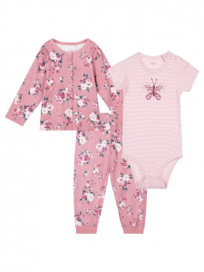 Комплект для девочки: боди, кофточка, ползунки