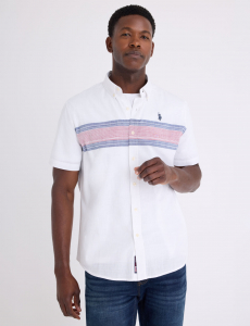 SHORT SLEEVE ENGINEERED CHEST STRIPE POPLIN SHIRT