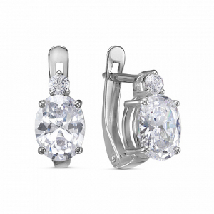 Серьги с фианитом родированные серебро 925*