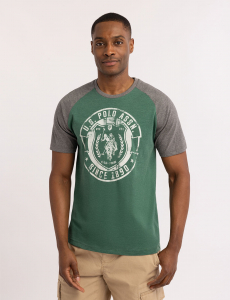 DISTRESSED GRAPHIC RAGLAN SLEEVE T-SHIRT