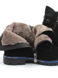 04- A8E1526-21B1100M BLACK Ботинки зимние женские (натуральная замша, натуральный мех)
