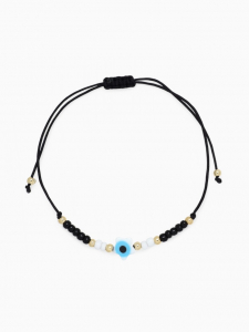 Браслет-оберег «Глазик» на нити, звезда, чёрный в золоте