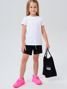 Комплект для занятий спортом для девочки: футболка, шорты, сумка-мешок