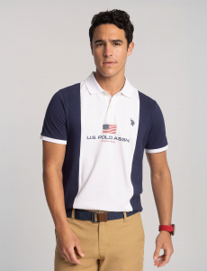 CHEST FLAG COLOR BLOCK PIQUE POLO SHIRT