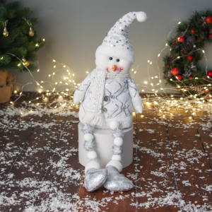 Игрушка мягкая «Снеговик в костюмчике с пайетками» 44?19 см, серебристо-белый