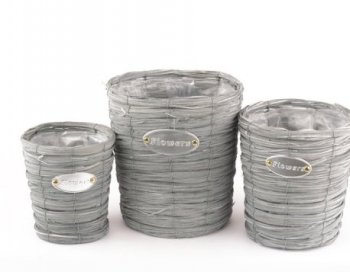 Искусственные цветы, Набор плетеных кашпо серый