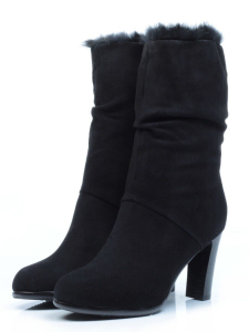 F16-181M BLACK Полусапоги зимние женские (натуральная замша, натуральный мех (полностью))