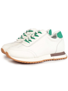 05-PDJ66-2 BEIGE/GREEN Кроссовки женские (натуральная кожа)