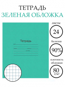 Тетрадь 24 листа в клетку «Зелёная обложка», плотность 60 г/м?