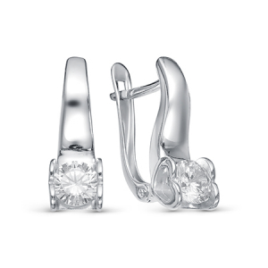 Серьги с фианитом родированные серебро 925*