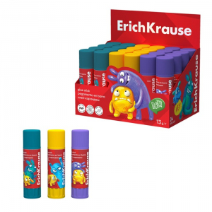Клей-карандаш 13 г ErichKrause EasyStick Jolly Friends PVP, экономичный расход, микс