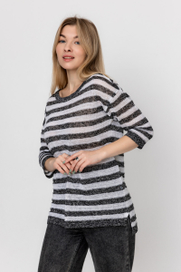 Джемпер из льна 4-317 черный меланж